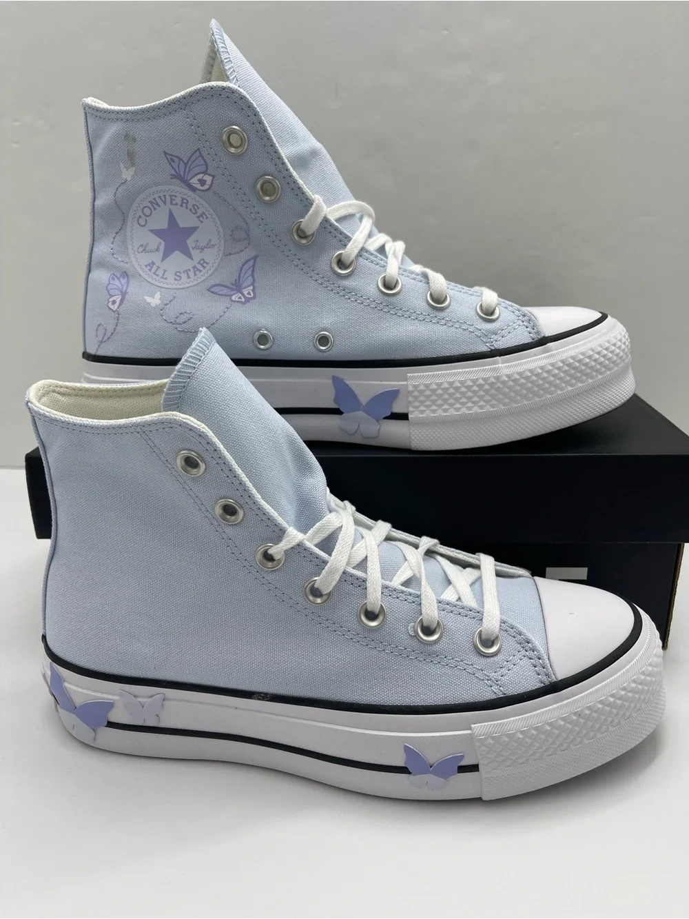 Converse CTAS LIFT HI BLUE SUPERMOON/WHITE/BLk Platform Purple Butterfly Accents